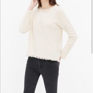 Sandro Cream Textured Fringe Sweater